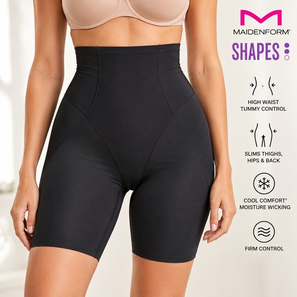 Maidenform Shapes High Waist Thigh Slimmer Black Firm Control DM5001 Size XL NWT